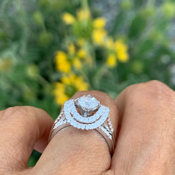 Sterling Silver Engagement Wedding Band 2pc set - Picture 7 of 11